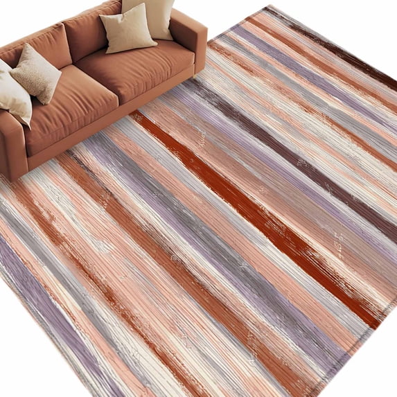 Area Rug 60×96in, Vintage Red Brown Purple Stripes Floor Carpet Living Room Rug, Abstract Art Non-Slip Welcome Mat Indoor Rugs for Bedroom Dining Room