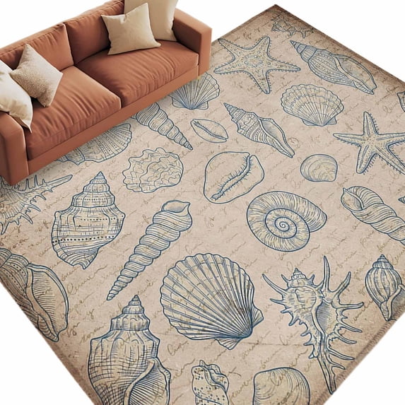Baby Shell Rug Area Rug 60×96in, Vintage Sea Stars Shells Floor Carpet Living Room Rug ...