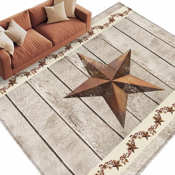 Area Rug 60×96in, Vintage Shabby Country Star Floor Carpet Living Room Rug, Farmhouse Retro Wood Board Non-Slip Welcome Mat Indoor Rugs for Bedroom Dining Room