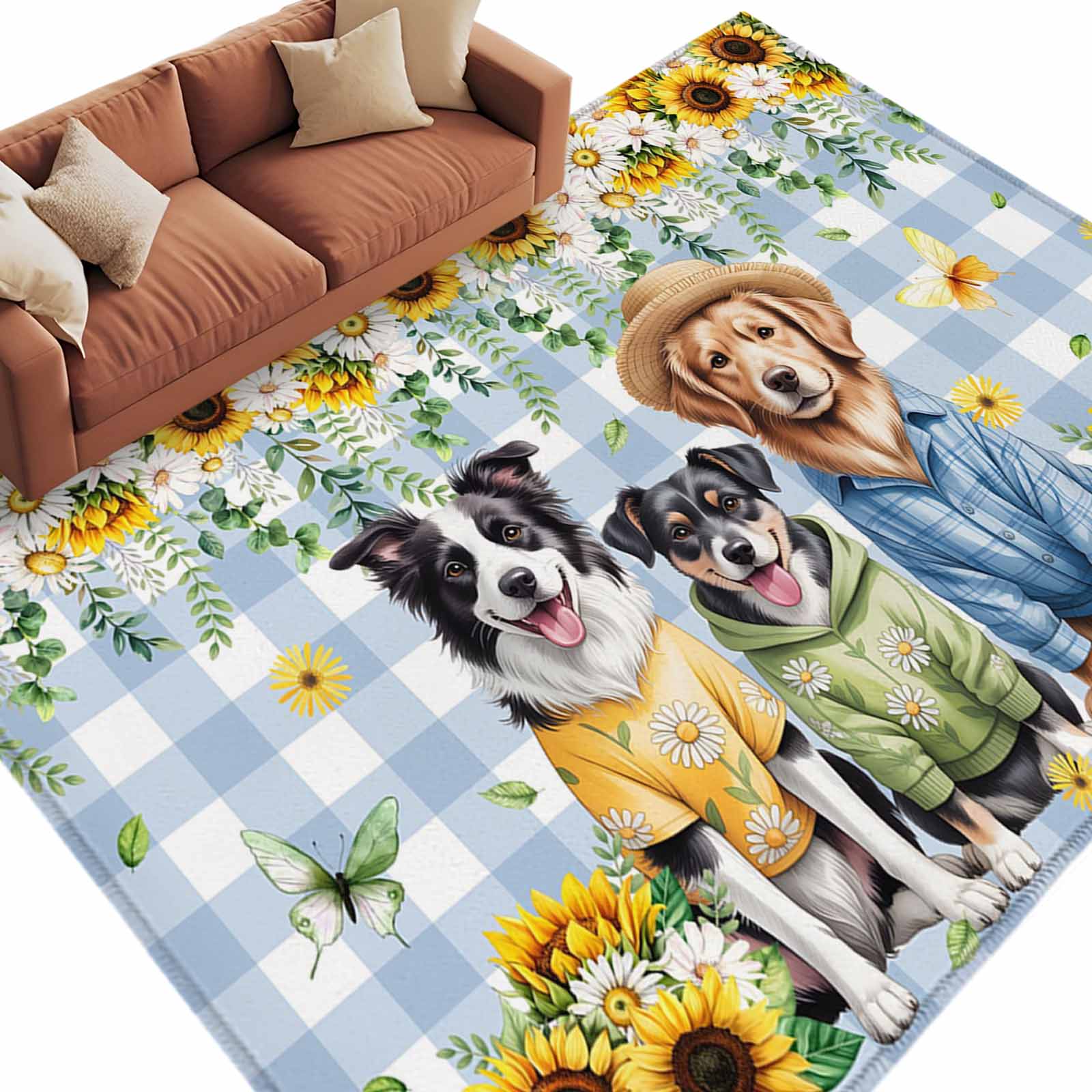 Small Dog Rug Area Rug 60×96in, Watercolor Cute Dogs Floor Carpet Living Room Rug ...