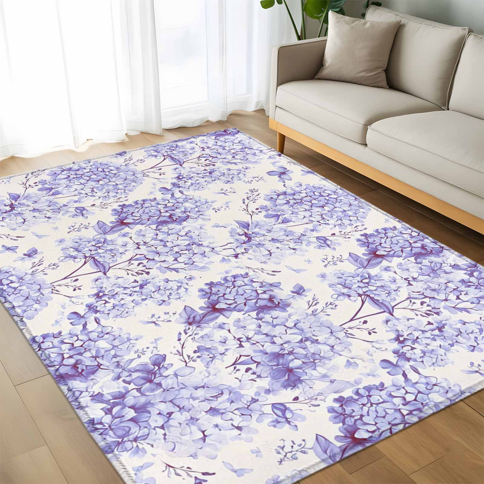 Area Rug 60×96in, Watercolor Hydrangea Floral Floor Carpet Living Room ...