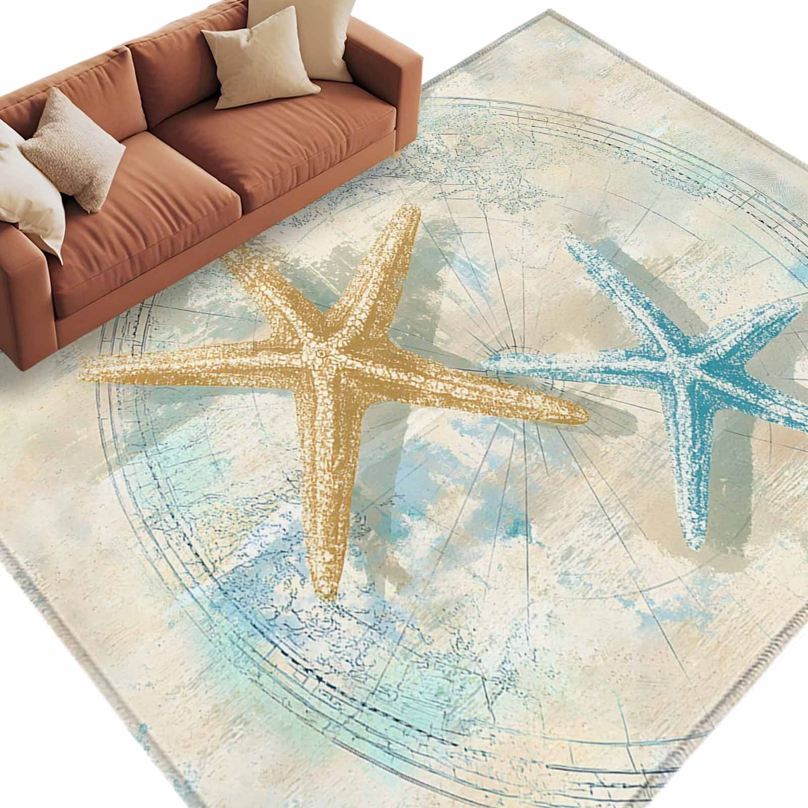 Area Rug 60×96in, Watercolor Ocean Colorful Starfish Floor Carpet ...