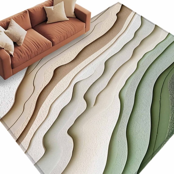 Area Rug 60×96in, Watercolor Retro Colorful Wave Texture Floor Carpet Living Room Rug, Abstract Art Non-Slip Welcome Mat Indoor Rugs for Bedroom Dining Room