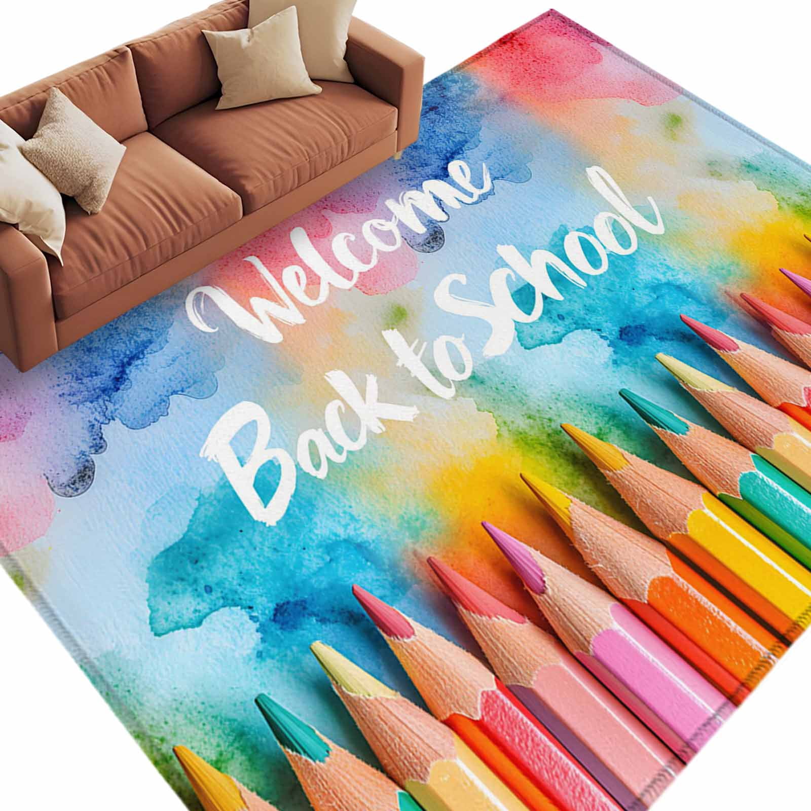 Area Rug 60×96in, Welcome Back To School Colored Pencil Floor Carpet ...