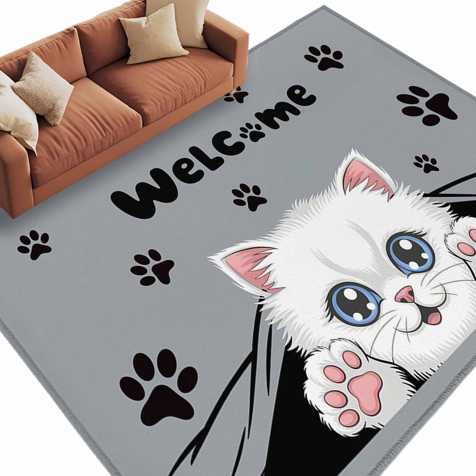 Area Rug 60×96in, Welcome Words Claws on Black Floor Carpet Living Room ...