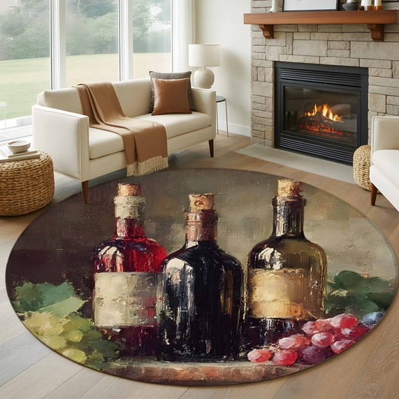 Area Rug 60in, Pastoral Grape Leaves Wine Floor Carpet Living Room Rug, Retro Wood Board Non-Slip Welcome Mat Indoor Rugs for Bedroom Dining Room
