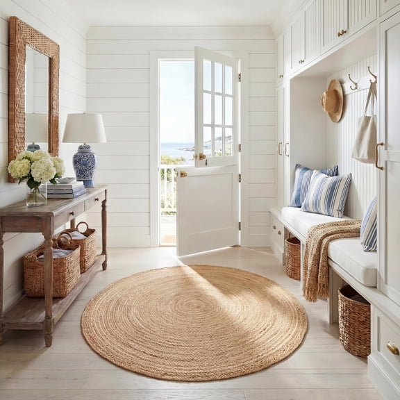Area Rug 6x9 Oval - Cape Cod Collection - Natural Brown, Handmade Braided Flat Weave Jute (CAP252A)