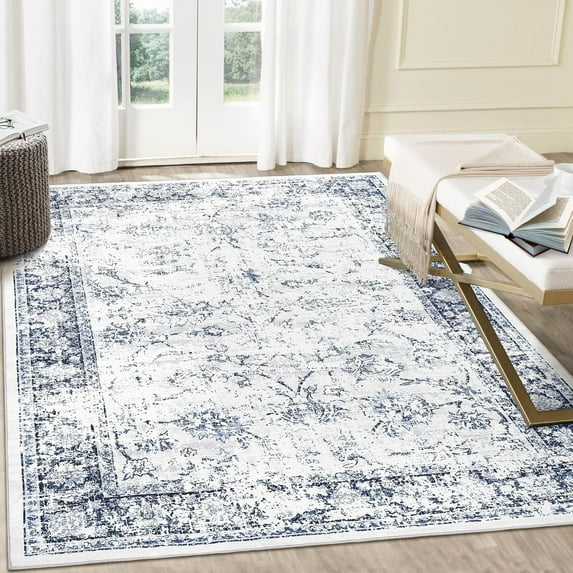 Area Rug 6x9 Rugs Non Slip Washable Rug Low Pile Vintage Distressed Rugs Stain Resistant Carpet Playroom Dining Dorm Blue