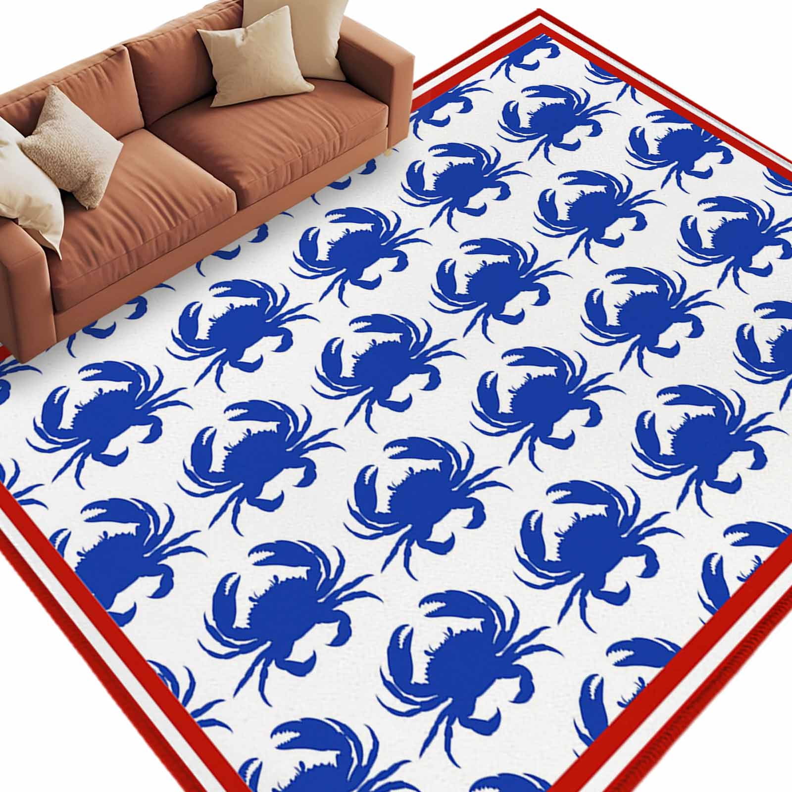 Area Rug 72×108in, Abstract Blue Crab Pattern Floor Carpet Living Room ...