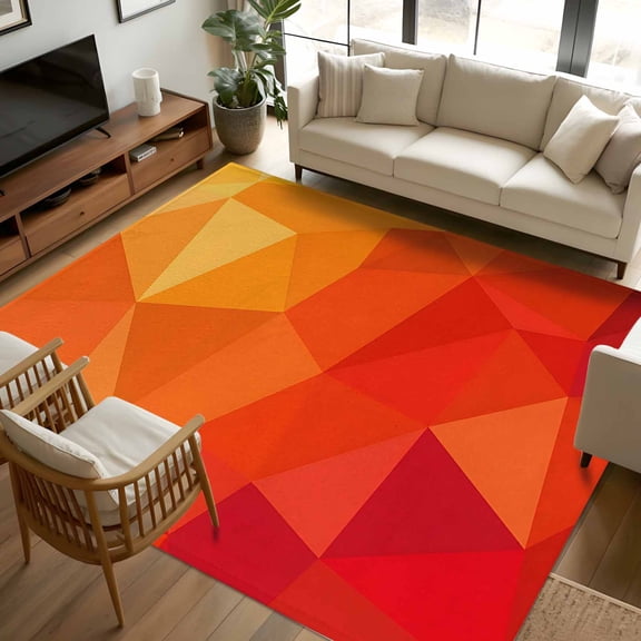 Area Rug 72×108in, Abstract Geometric Mosaic Triangular Shapes Floor Carpet Living Room Rug, Orange Burnt Non-Slip Welcome Mat Indoor Rugs for Bedroom Dining Room