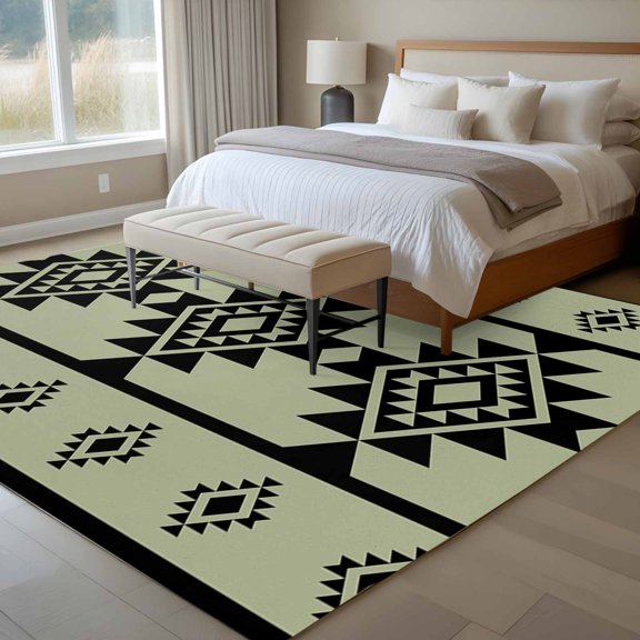 Area Rug 72×108in, Abstract Traditional Trial on Light Green Floor Carpet Living Room Rug, Retro Geometric Style Non-Slip Welcome Mat Indoor Rugs for Bedroom Dining Room