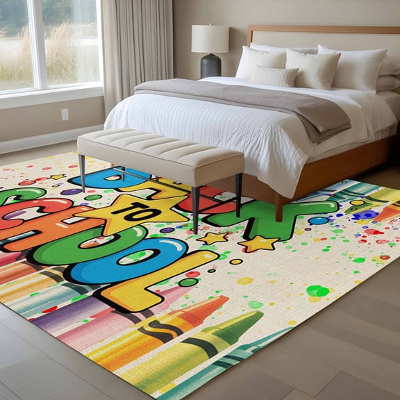 Area Rug 72×108in, Back to School Season Floor Carpet Living Room Rug, Star Colorful Crayon on Burlap Non-Slip Welcome Mat Indoor Rugs for Bedroom Dining Room