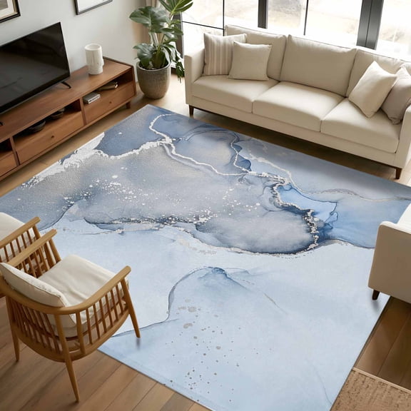 Area Rug 72×108in, Blue Marble Abstract Clouds Water Ripple Floor Carpet Living Room Rug, Fluid Art Non-Slip Welcome Mat Indoor Rugs for Bedroom Dining Room