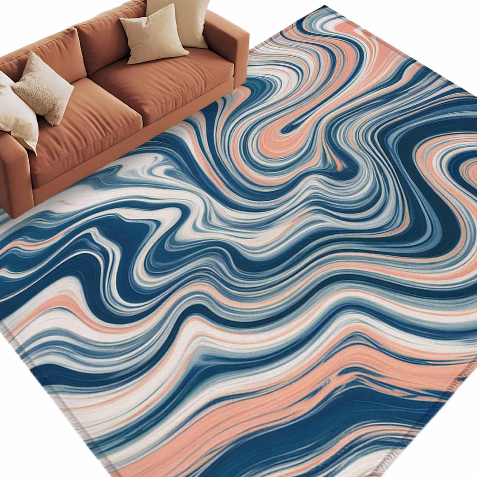 Area Rug 72×108in, Blue Pink White Marble Texture Floor Carpet Living ...
