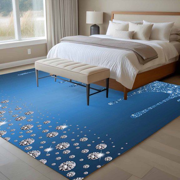 Area Rug 72×108in, Blue Silver Shiny Diamond Floor Carpet Living Room Rug, Luxury Texture Colorful Modern Non-Slip Welcome Mat Indoor Rugs for Bedroom Dining Room