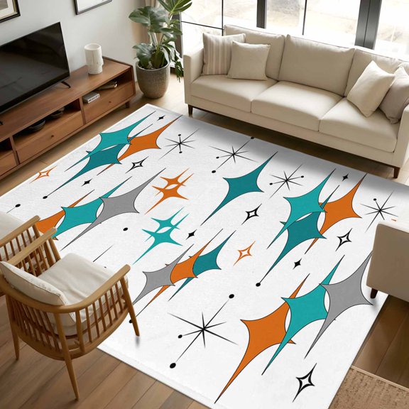 Area Rug 72×108in, Boho Mid-Century Diamond Pattern Floor Carpet Living Room Rug, Modern Geometric Theme Non-Slip Welcome Mat Indoor Rugs for Bedroom Dining Room