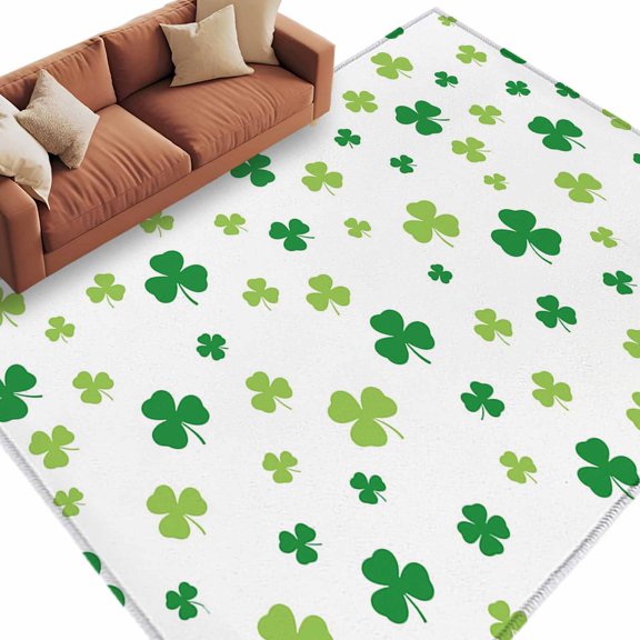 Area Rug 72×108in, Celtic Knots Lucky Shamrock For Happy St. Patrick's Day Floor Carpet Living Room Rug, White Non-Slip Welcome Mat Indoor Rugs for Bedroom Dining Room