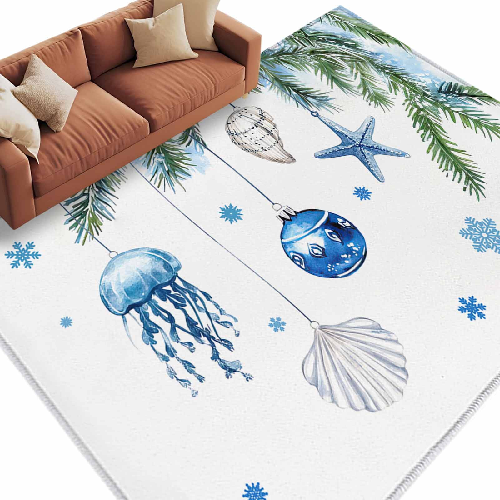 Area Rug 72×108in, Christmas Pine Needle Bell Shell Starfish Floor ...