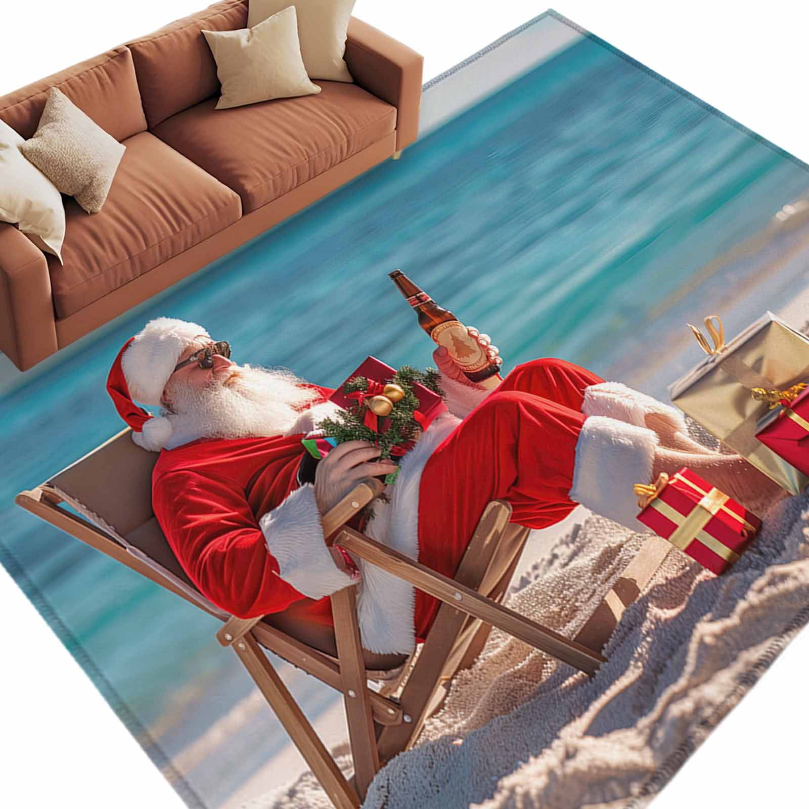 Area Rug 72×108in, Christmas Santa Claus Beach Style Floor Carpet ...