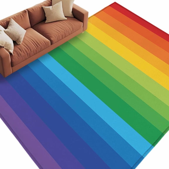 Area Rug 72×108in, Colorful Stripes Gradient Art Floor Carpet Living Room Rug, Modern Rainbow Texture Non-Slip Welcome Mat Indoor Rugs for Bedroom Dining Room