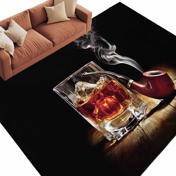 Area Rug 72×108in, Country Style Whiskey with Ice Floor Carpet Living Room Rug, Farm Wood Board Non-Slip Welcome Mat Indoor Rugs for Bedroom Dining Room