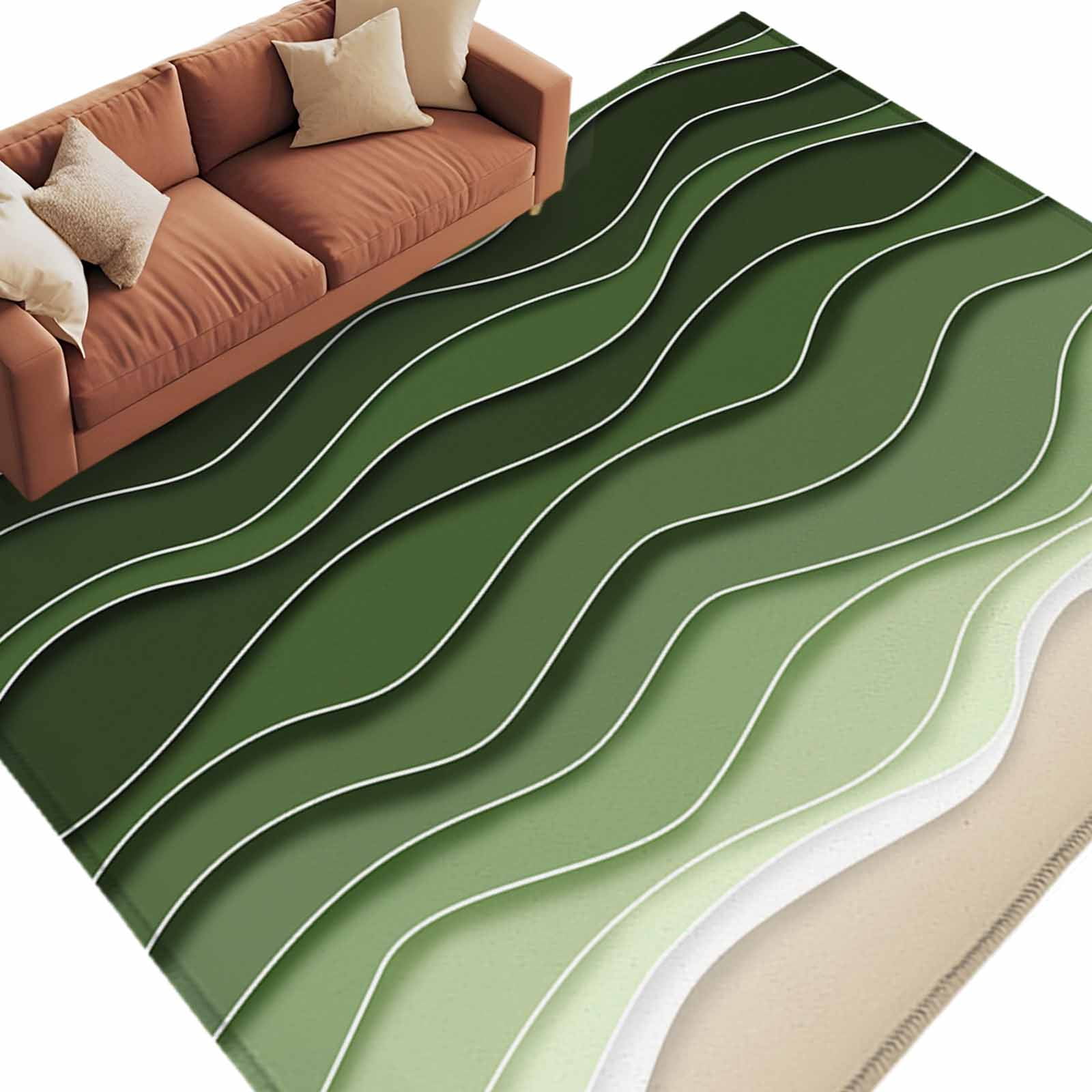 Area Rug 72×108in, Dark Light Green Water Ripple Floor Carpet Living ...