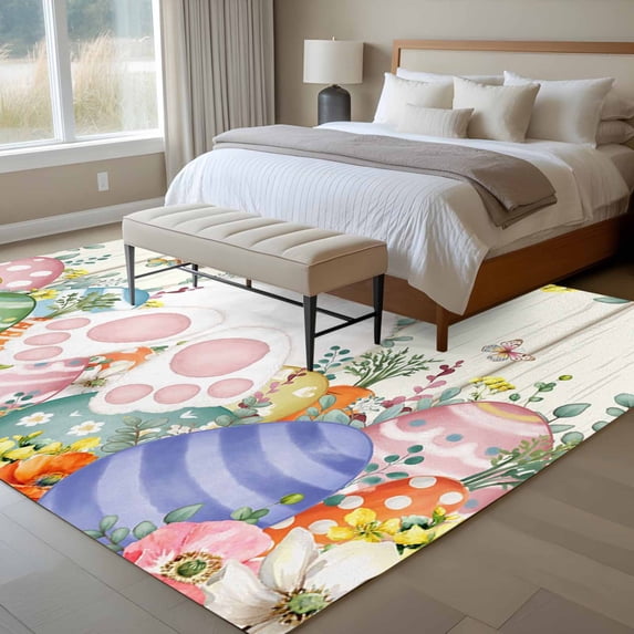 Area Rug 72×108in, Easter Egg Bunny Tail Leaf Floor Carpet Living Room ...