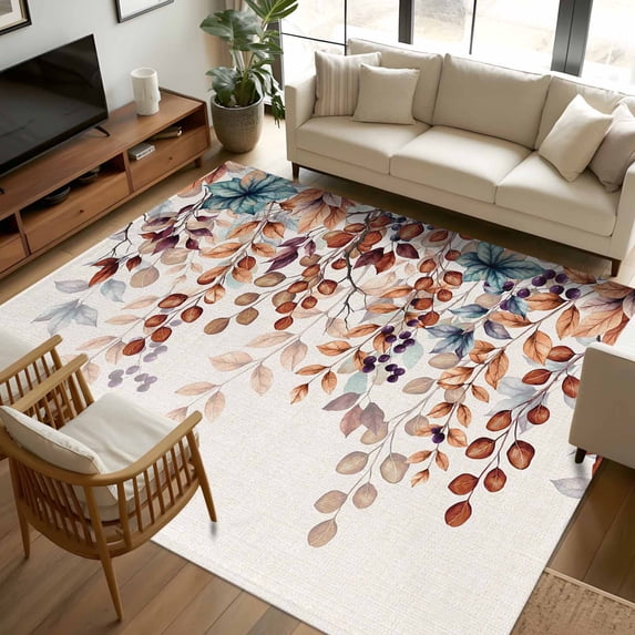 Area Rug 72×108in, Fall Orange Eucalyptus Leaf Floor Carpet Living Room ...