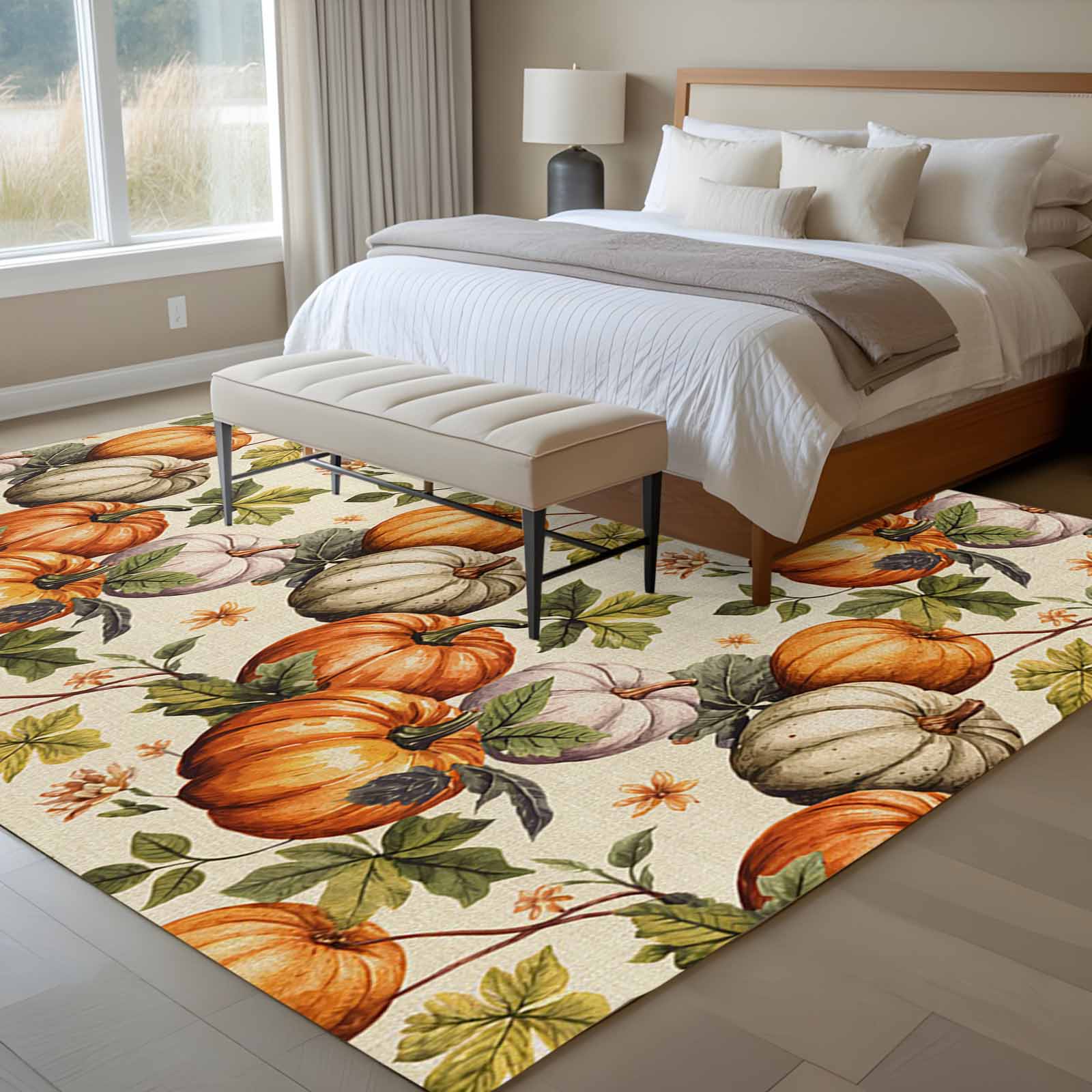 Area Rug 72×108in, Fall Thanksgiving Orange Pumpkin Floor Carpet Living ...