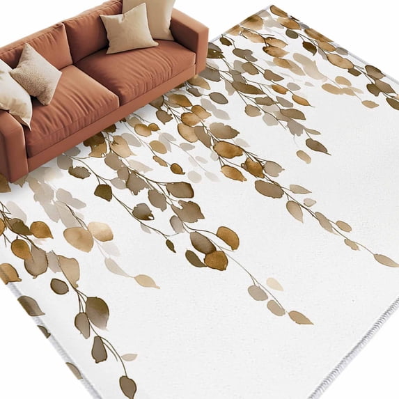 Area Rug 72×108in, Farm Watercolor Hanging Leaves Floor Carpet Living Room Rug, Spring Botanical Foliage Non-Slip Welcome Mat Indoor Rugs for Bedroom Dining Room