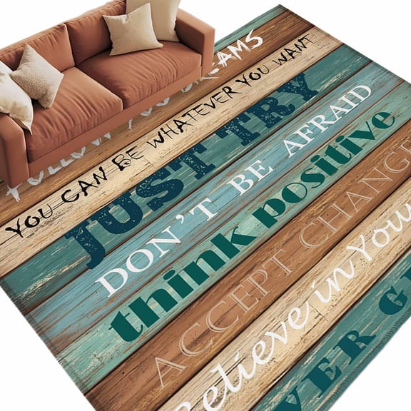 Area Rug 72×108in, Farmhosue Motivational Quotes Floor Carpet Living Room Rug, Farm Wood Plank Non-Slip Welcome Mat Indoor Rugs for Bedroom Dining Room