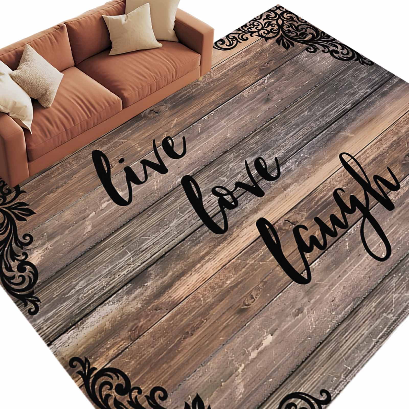 Area Rug 72×108in, Farmhouse Brown Wood Board Floor Carpet Living Room ...