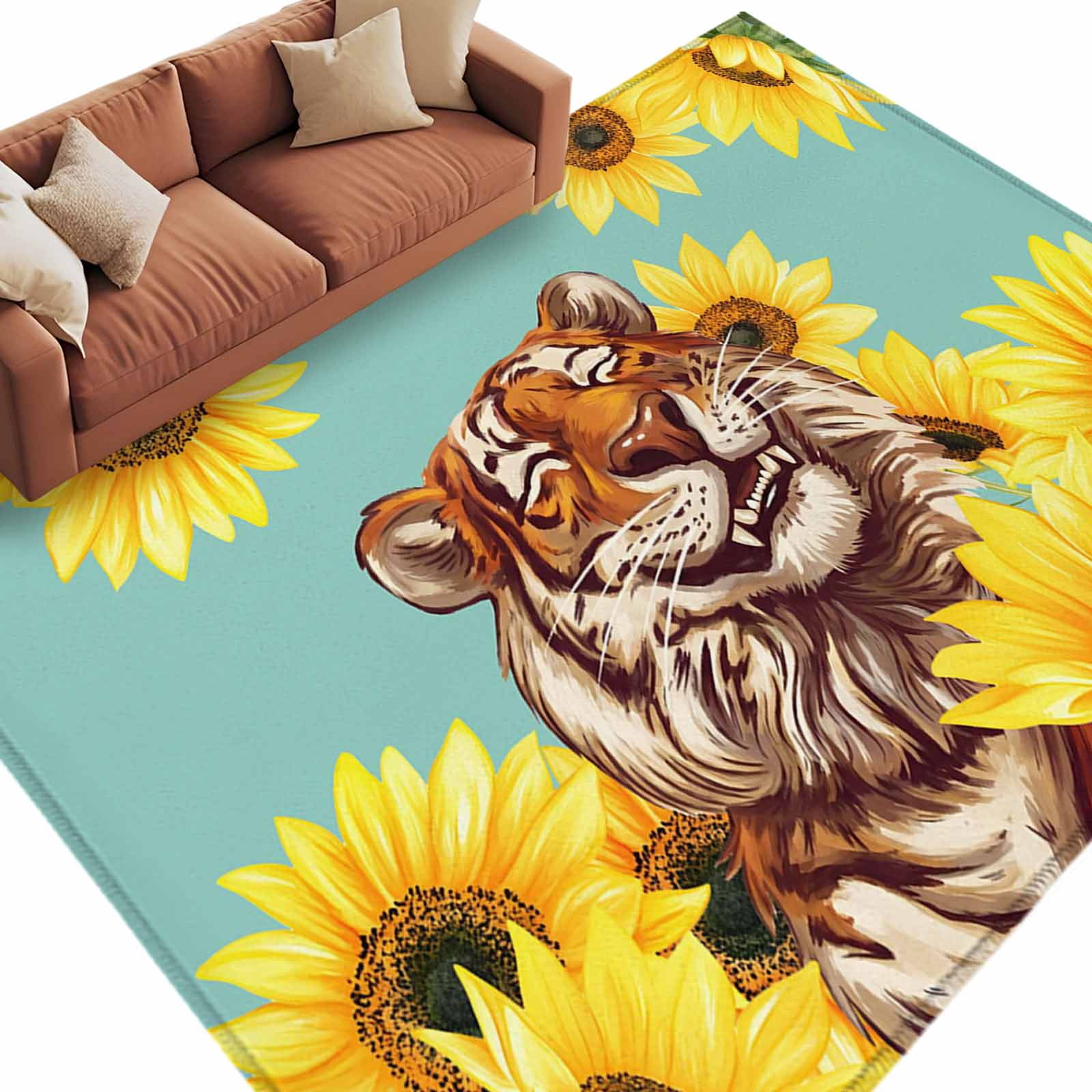 Area Rug 72×108in, Funny Animal Tigers Floor Carpet Living Room Rug ...