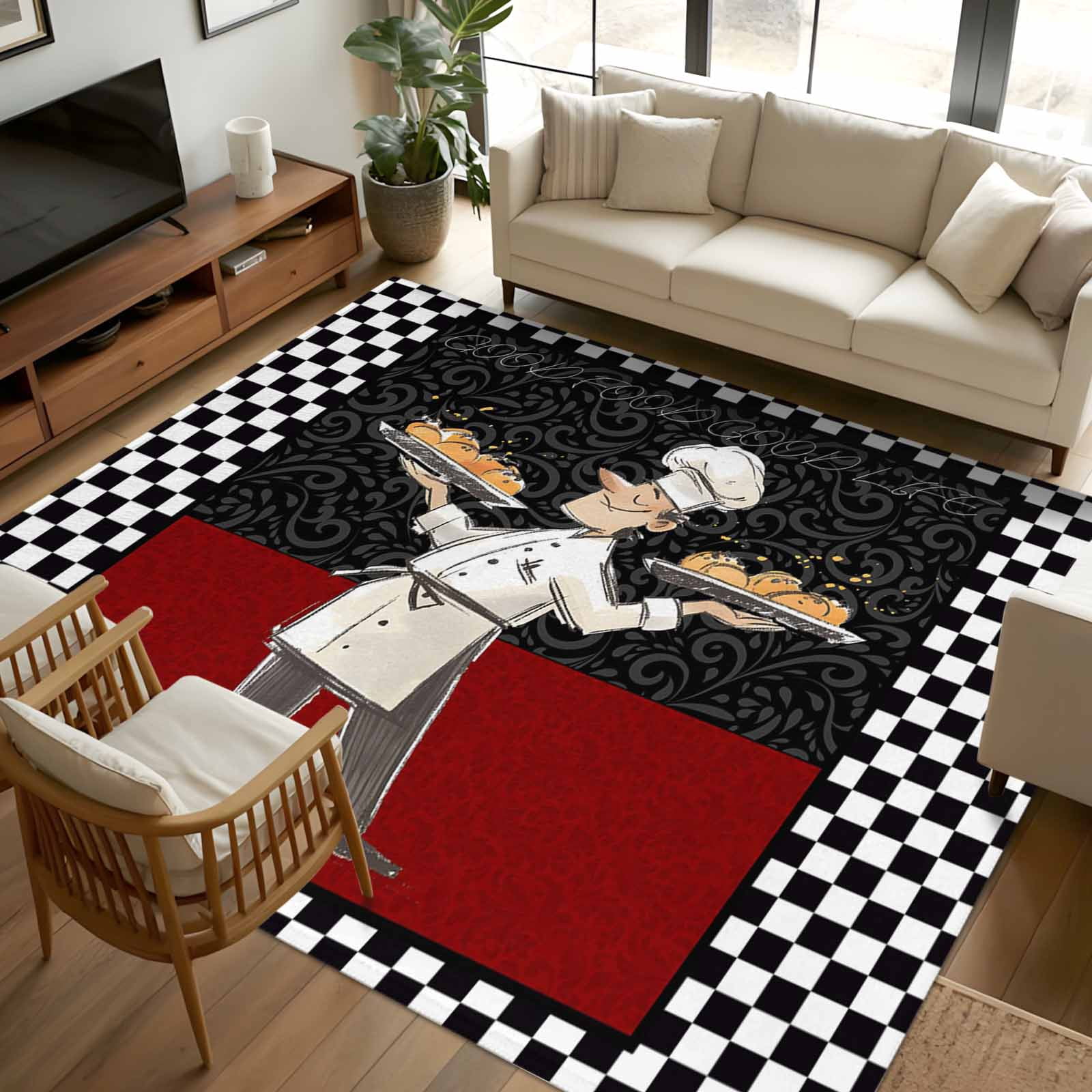 Area Rug 72×108in, Funny Chef Kitchen Cooking Floor Carpet Living Room ...
