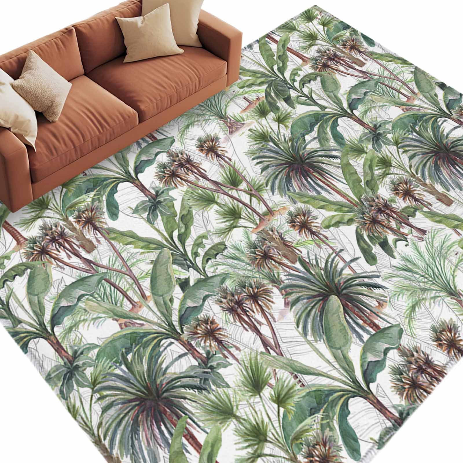 Area Rug 72×108in, Green Palm Tree Monstera Leaves Floor Carpet Living ...
