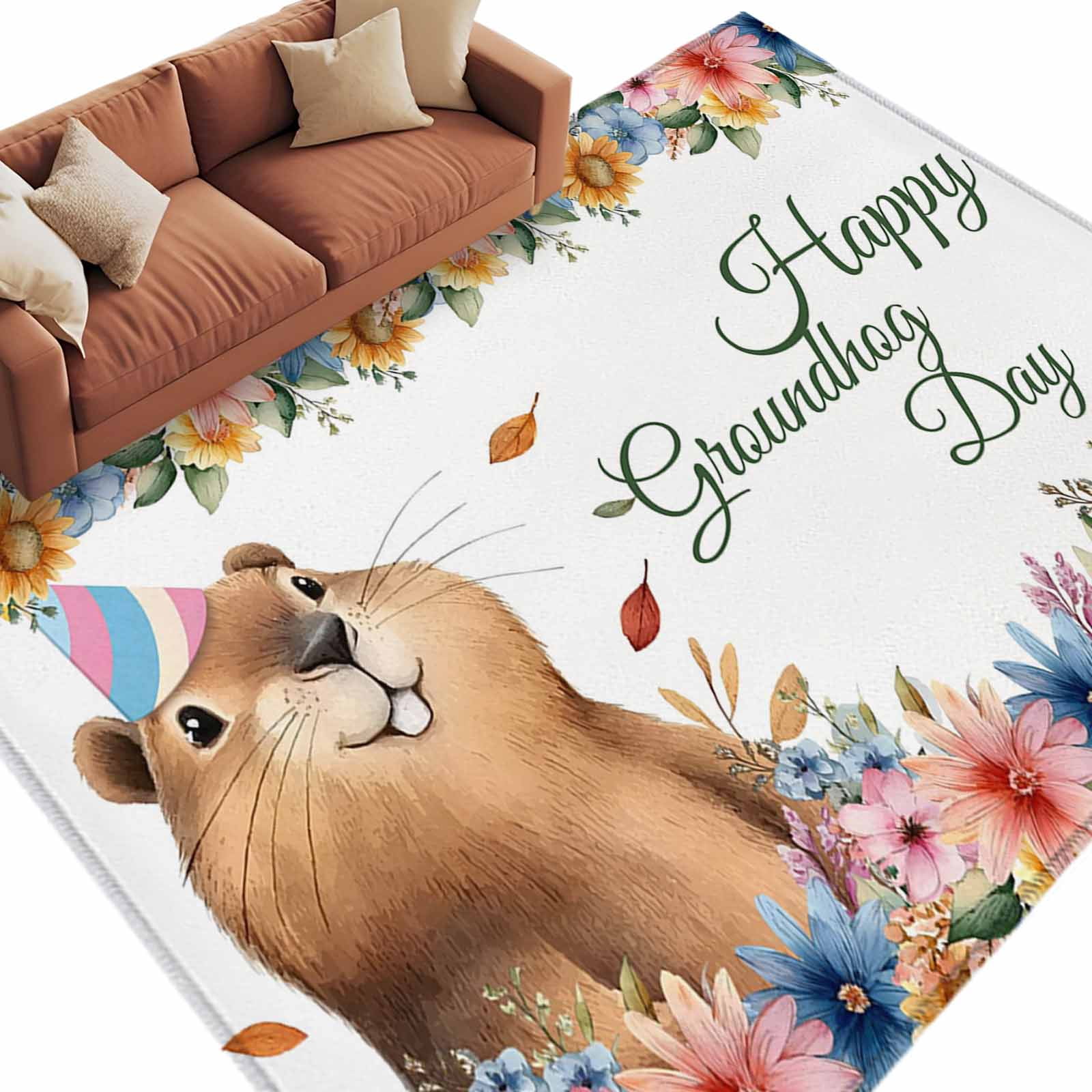 Rat Under Rug Area Rug 72×108in, Ground Rat Flower Bushes Leaves Floor Carpet Living ...