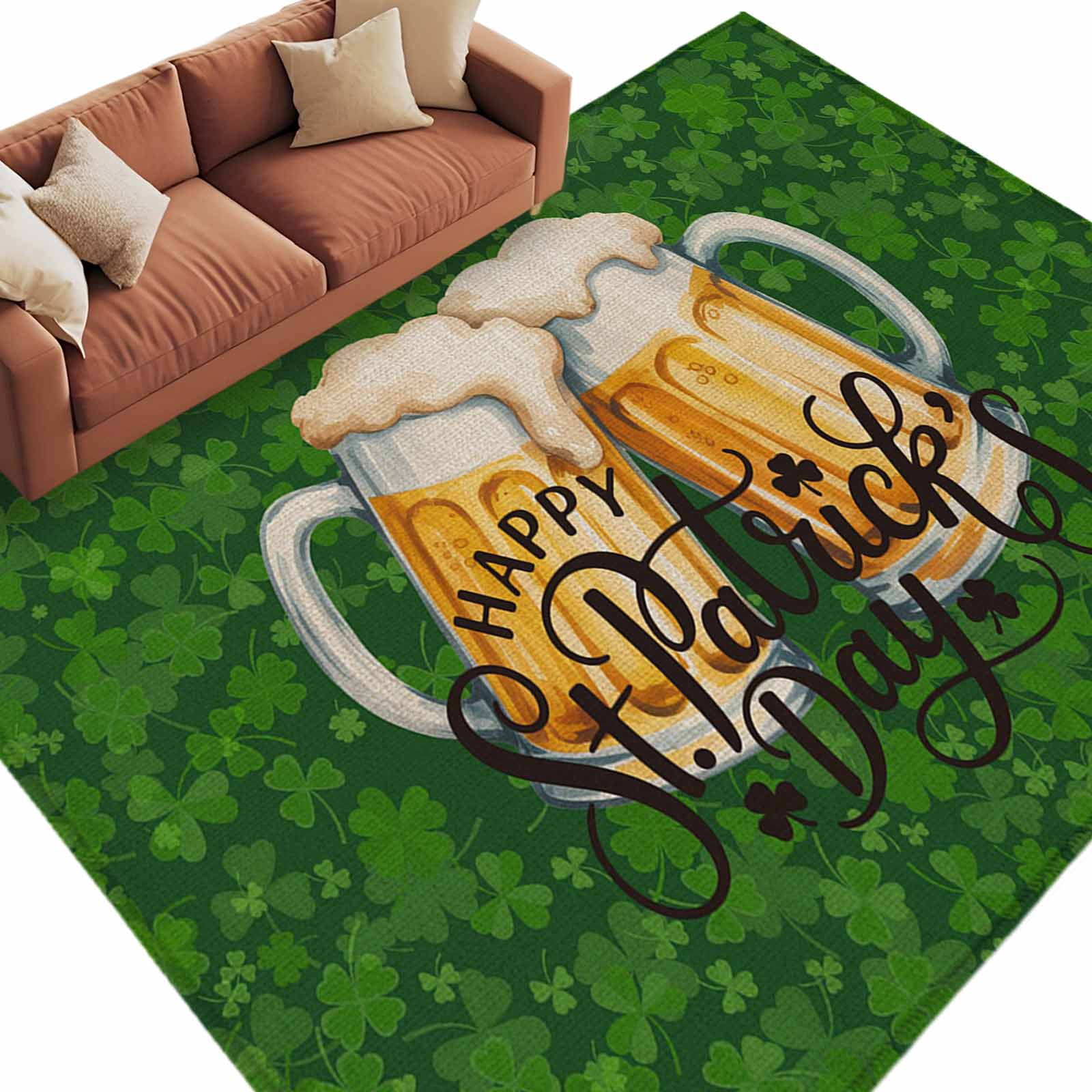 Area Rug 72×108in, Happy St. Patrick's Day Beer with Clovers Floor ...