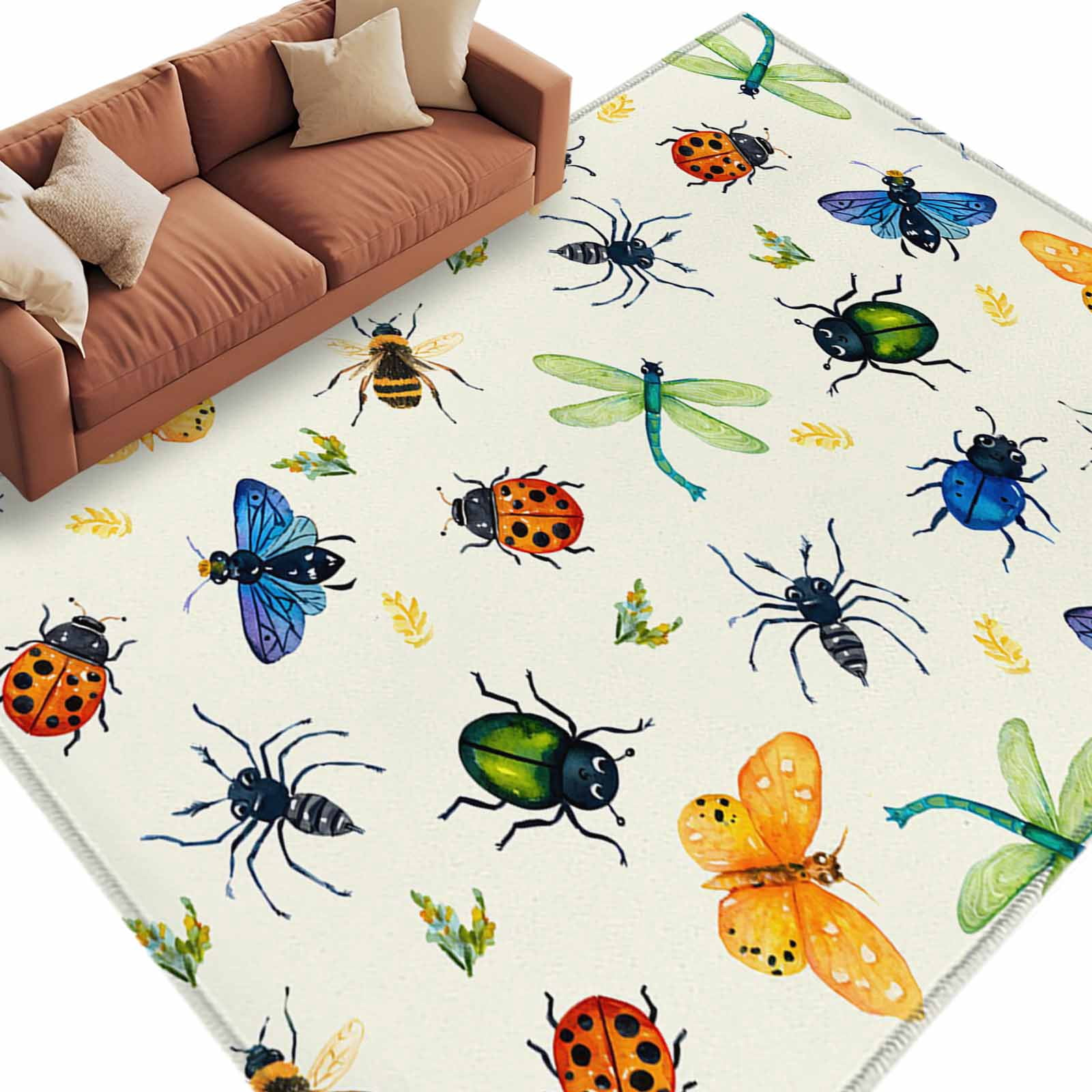 Insect Rug Children Area Rug 72×108in, Insects Ladybirds Spiders Floor Carpet Living Room ...