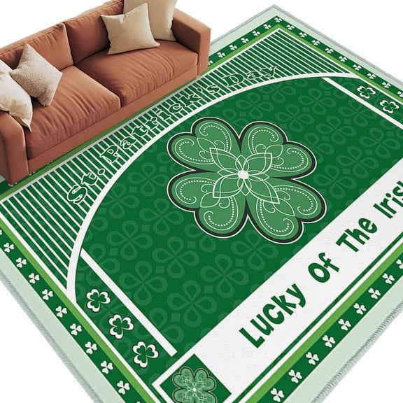 Area Rug 72×108in, Irish Festival Celtic Knots Lucky Shamrock Floor Carpet Living Room Rug, Stripe Non-Slip Welcome Mat Indoor Rugs for Bedroom Dining Room
