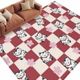 thumbnail image 1 of Area Rug 72×108in, Japanese Lucky Cat Pink Floral Floor Carpet Living Room Rug, Vintage Red Buffalo Plaid Non-Slip Welcome Mat Indoor Rugs for Bedroom Dining Room, 1 of 9