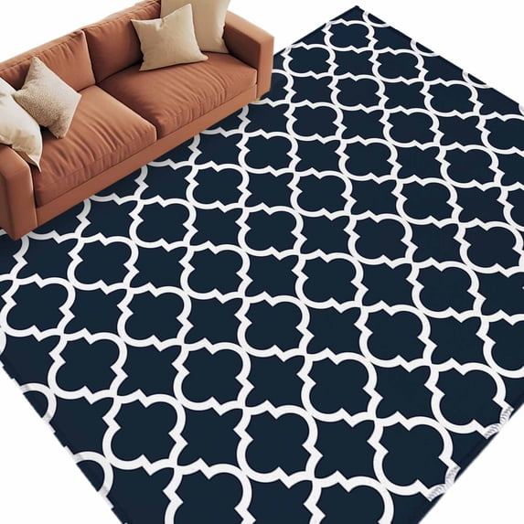 Area Rug 72×108in, Morocco Ethnic Pattern Floor Carpet Living Room Rug, Modern Geometric on Black Background Non-Slip Welcome Mat Indoor Rugs for Bedroom Dining Room