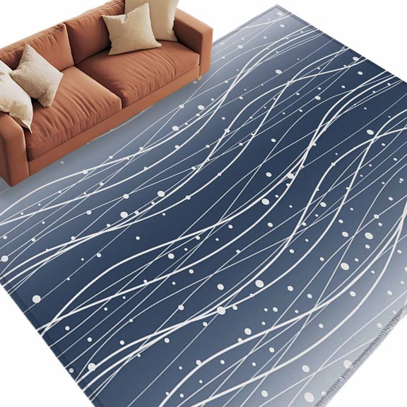 Area Rug 72×108in, Ocean Gradient Navy Blue Waves Floor Carpet Living Room Rug, Abstract Wave Points Non-Slip Welcome Mat Indoor Rugs for Bedroom Dining Room