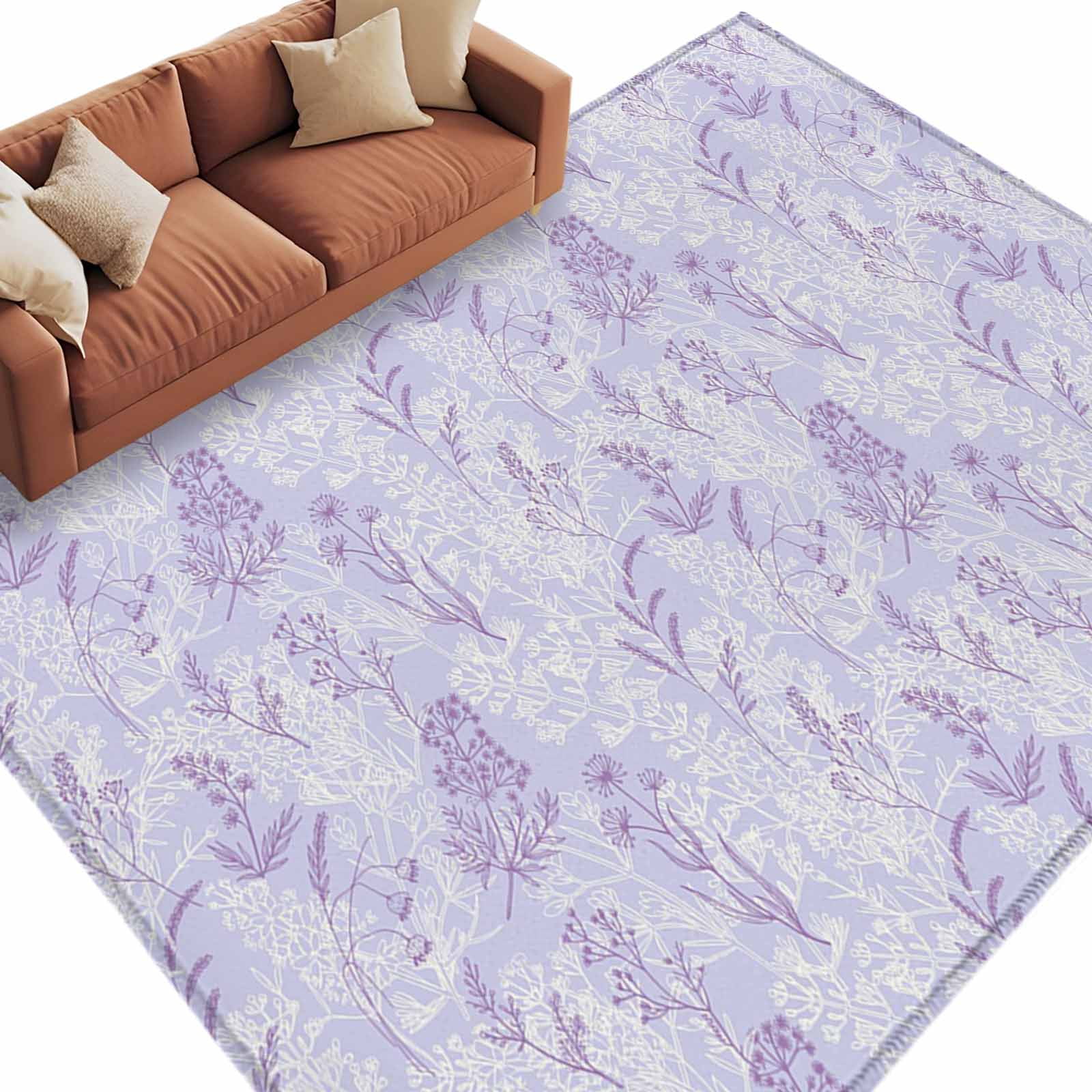 Area Rug 72×108in, Pastoral Lavender Ombre Purple Floor Carpet Living ...