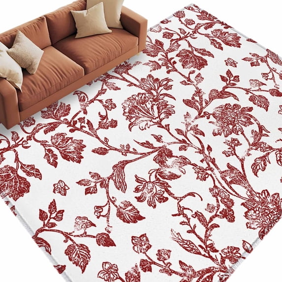 Area Rug 72×108in, Red Pastoral Flower Floor Carpet Living Room Rug ...