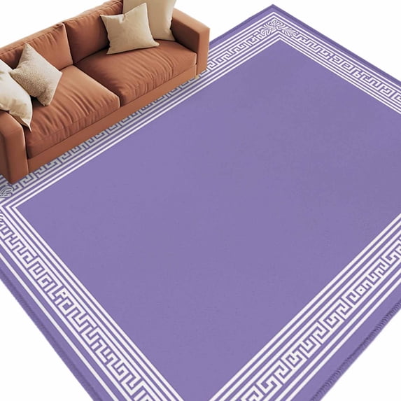 Area Rug 72×108in, Retro Greece Purple Back Pattern Floor Carpet Living Room Rug, Abstract Geometric Texture Non-Slip Welcome Mat Indoor Rugs for Bedroom Dining Room