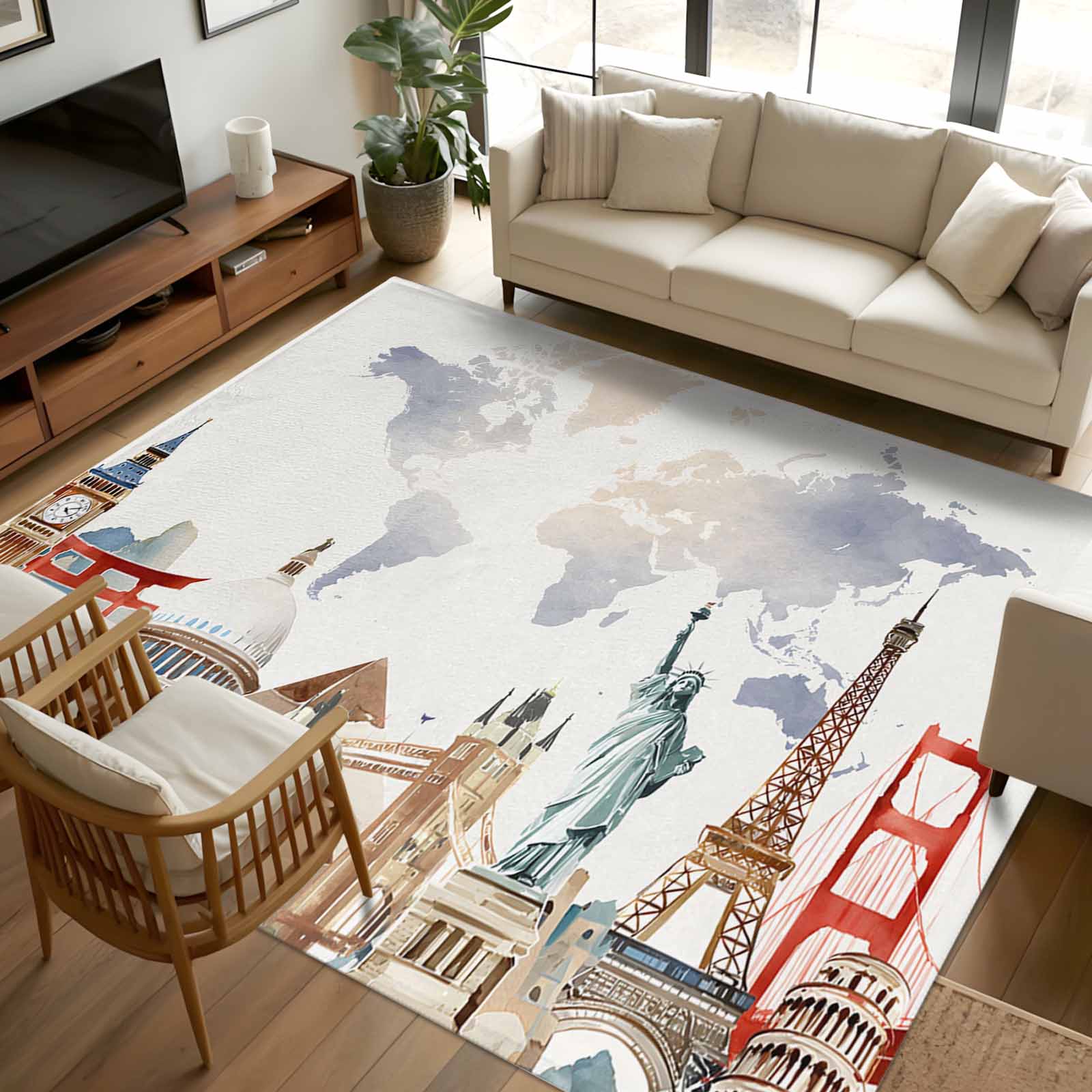Wall Rug Maps Area Rug 72×108in, Retro Maps of The World Tourism Floor Carpet Living ...