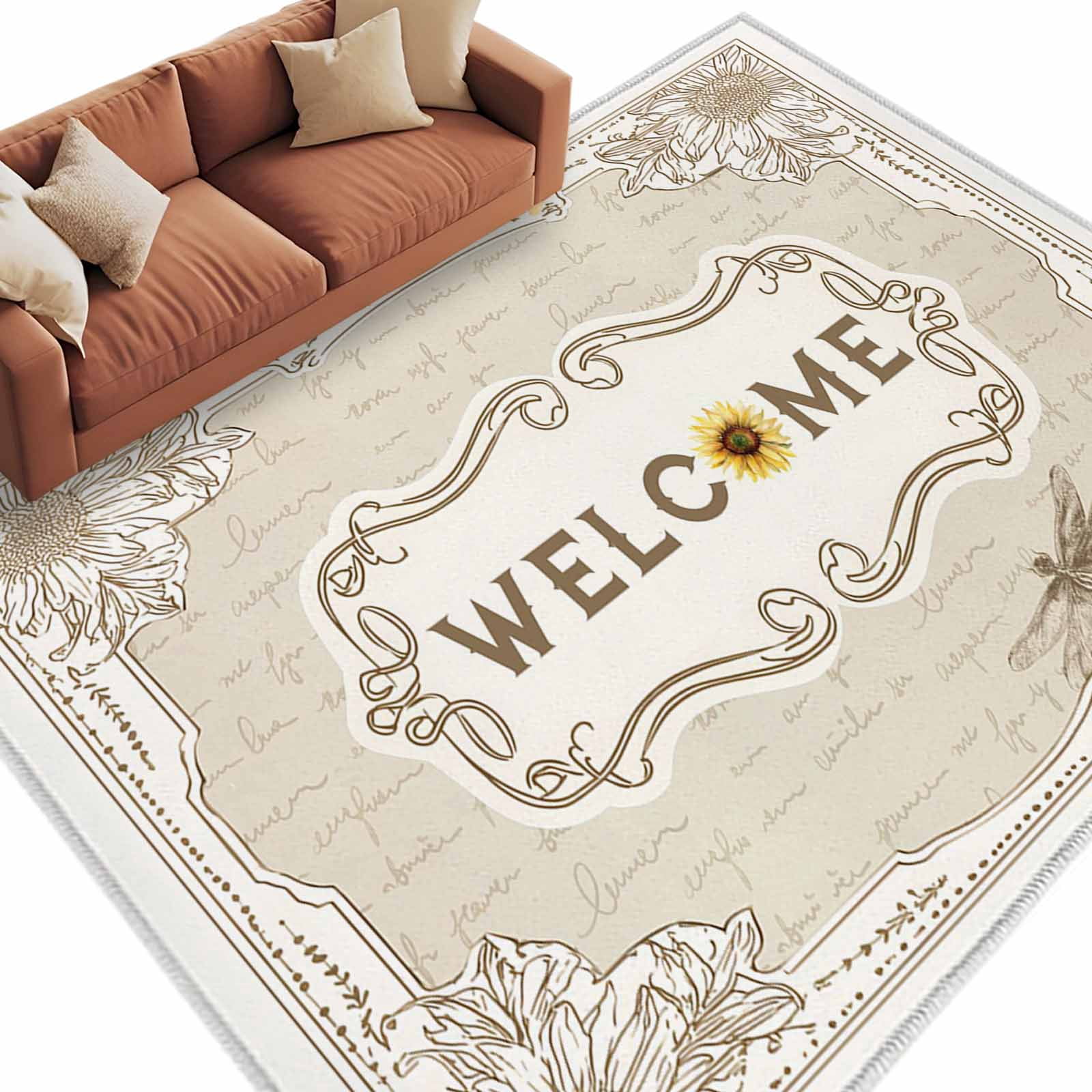Area Rug 72×108in, Retro Rustic Sunflower with Words Floor Carpet ...