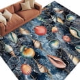 thumbnail image 1 of Area Rug 72×108in, Retro Sea Marine Life Floor Carpet Living Room Rug, Watercolor Conch Shell Coral on Black Non-Slip Welcome Mat Indoor Rugs for Bedroom Dining Room, 1 of 9