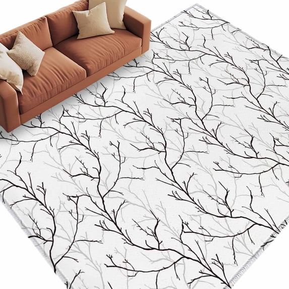 Area Rug 72×108in, Retro Tree Branches Texture Floor Carpet Living Room ...