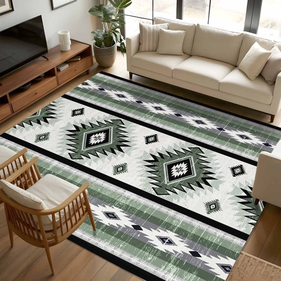 Area Rug 72×108in, Sage Green Farm Aztec Geometric Floor Carpet Living ...